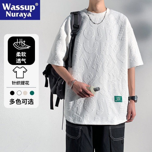 WASSUP NURAYA提花短袖t恤男夏季潮流重磅半袖情侶休閒寬松上衣T
