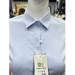 短袖淺藍色襯衫女職業正裝免燙竹纖維公務員教師面試工作服暗釦夏