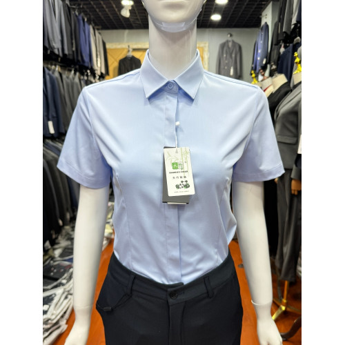 短袖淺藍色襯衫女職業正裝免燙竹纖維公務員教師面試工作服暗釦夏