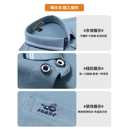 【絲光棉】啄木鳥短袖T恤男士2025夏季父親爸爸polo衫半袖真口袋C