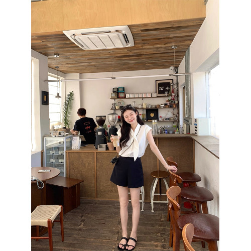法式飄帶領甜美白色上衣女夏季裝新款小衆設計感休閒寬松顯瘦襯衫