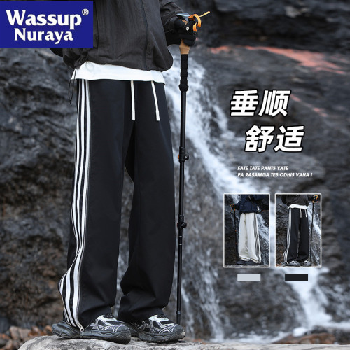 WASSUP NURAYA運動褲男春秋時尚直筒休閒褲學生帥氣美式濶腿長褲