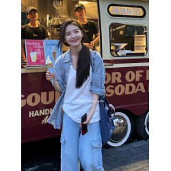 【Nana】韓國Raucohouse章若楠同款格子襯衫女寬松休閒長袖襯衣秋
