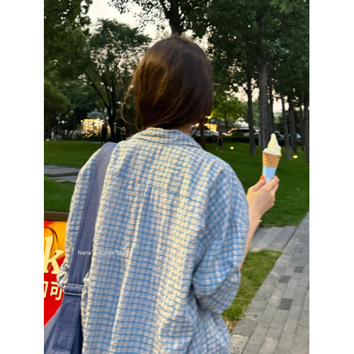 【Nana】韓國Raucohouse章若楠同款格子襯衫女寬松休閒長袖襯衣秋