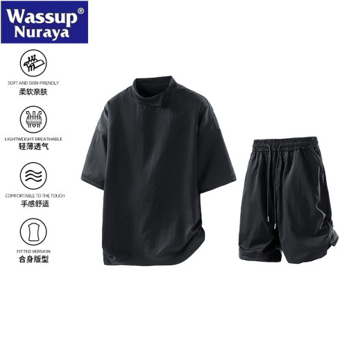 WASSUP Nuraya潮牌休閒運動套裝男夏季薄時尚青年帥氣兩件裝一套