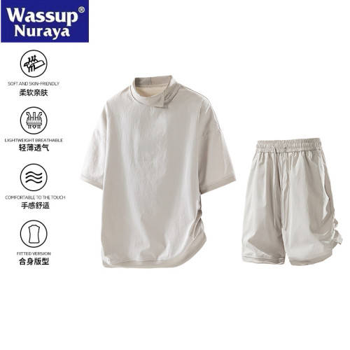 WASSUP Nuraya潮牌休閒運動套裝男夏季薄時尚青年帥氣兩件裝一套