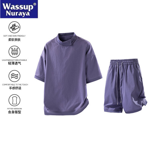 WASSUP Nuraya潮牌休閒運動套裝男夏季薄時尚青年帥氣兩件裝一套