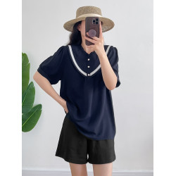 棉綢襯衫女2025年夏季薄款韓版圓領短袖人造棉上衣寬松顯瘦T恤衫