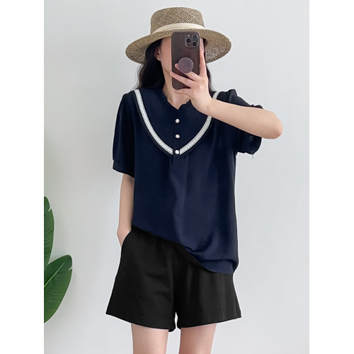 棉綢襯衫女2025年夏季薄款韓版圓領短袖人造棉上衣寬松顯瘦T恤衫