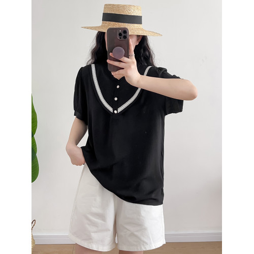 棉綢襯衫女2025年夏季薄款韓版圓領短袖人造棉上衣寬松顯瘦T恤衫