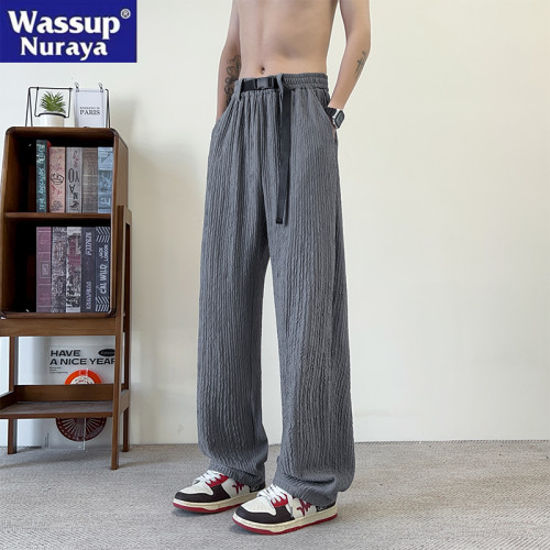 WASSUP NURAYA冰感休閒褲男2025夏季薄寬松直筒濶腿褲運動長褲子