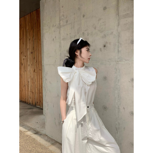 素嶼Soeyr 高級感立領系帶背心襯衫女夏季氣質法式小衆蝴蝶結上衣