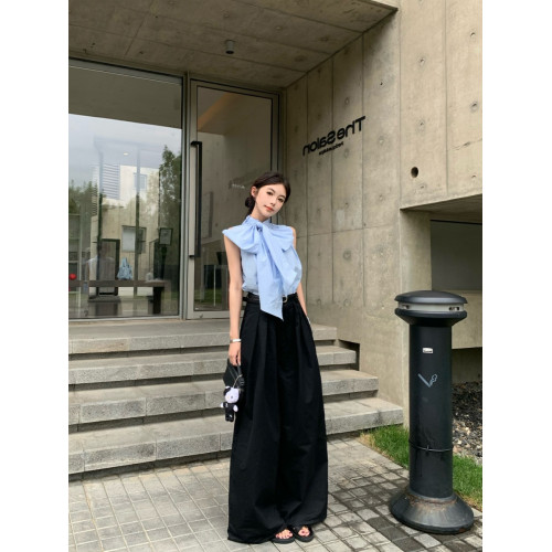 素嶼Soeyr 高級感立領系帶背心襯衫女夏季氣質法式小衆蝴蝶結上衣