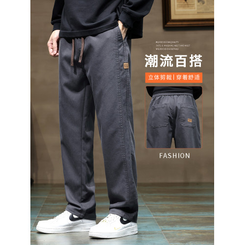 啄木鳥秋冬季新款寬鬆休閒褲子男冬季加絨加厚直筒運動褲工裝褲K