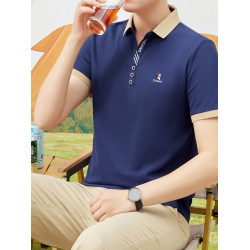 啄木鳥刺綉短袖t恤男2025夏季新款寬松半袖上衣服商務翻領POLO衫H