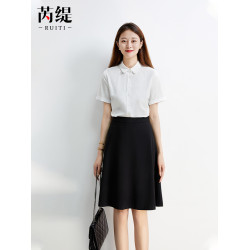 面試套裝女夏季白色短袖襯衫教師公考答辯正裝職業半身裙兩件套