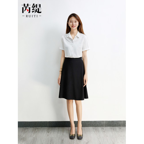 面試套裝女夏季白色短袖襯衫教師公考答辯正裝職業半身裙兩件套