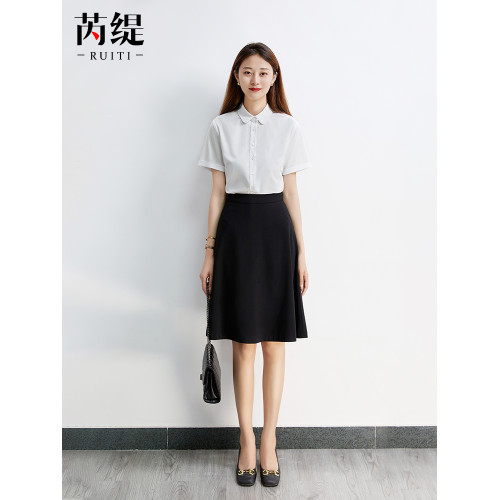 面試套裝女夏季白色短袖襯衫教師公考答辯正裝職業半身裙兩件套