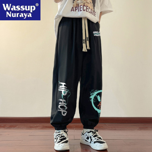 WASSUP NURAYA冰絲休閒褲子男夏季青年潮牌薄款束腳褲九分運動褲