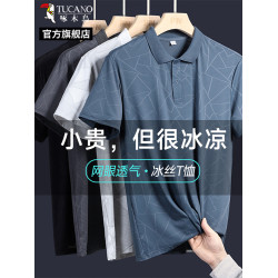 啄木鳥冰絲短袖Polo衫男士中老年爸爸父親節夏季新款衣服翻領T恤L