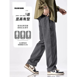 工裝濶腿褲男生春秋季新款潮牌寬松直筒垂感純棉休閒長褲