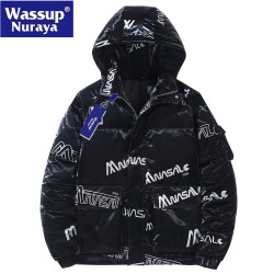 WASSUP Nuraya潮牌羽絨服男短款加厚白鴨絨亮面連帽青年冬裝外套