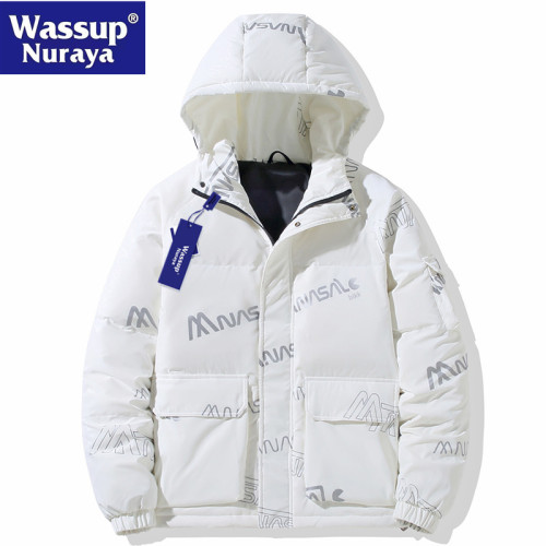 WASSUP Nuraya潮牌羽絨服男短款加厚白鴨絨亮面連帽青年冬裝外套