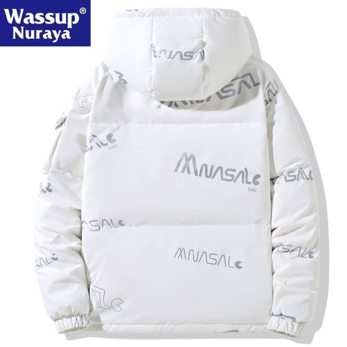 WASSUP Nuraya潮牌羽絨服男短款加厚白鴨絨亮面連帽青年冬裝外套