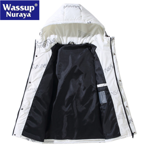 WASSUP Nuraya潮牌羽絨服男短款加厚白鴨絨亮面連帽青年冬裝外套