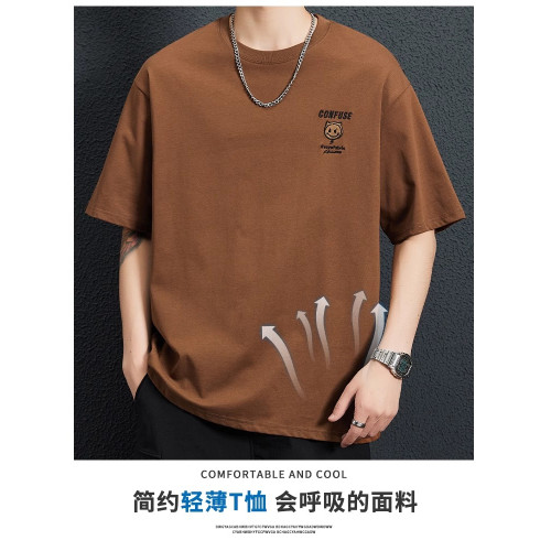啄木鳥男士純棉短袖t恤夏季薄款寬松休閒印花圓領冰絲男裝上衣服K
