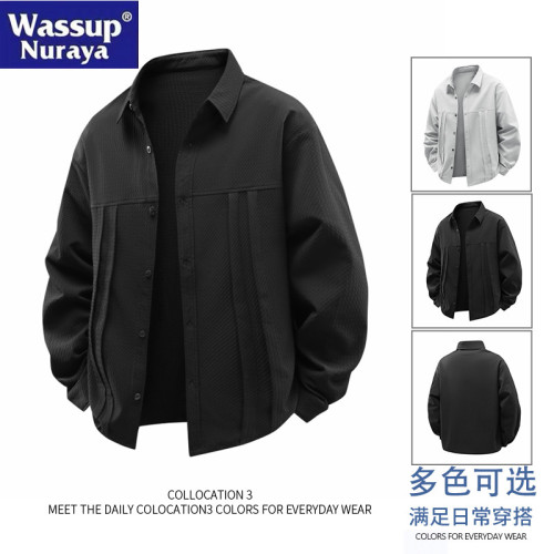 WASSUP Nuraya潮牌長袖襯衫男春秋休閒翻領寬松復古痞帥襯衣外套