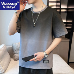 WASSUP NURAYA2024新款夏潮牌學生短袖T恤上衣漸變五分袖半袖體恤