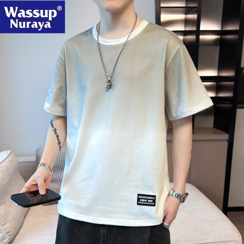 WASSUP NURAYA2024新款夏潮牌學生短袖T恤上衣漸變五分袖半袖體恤
