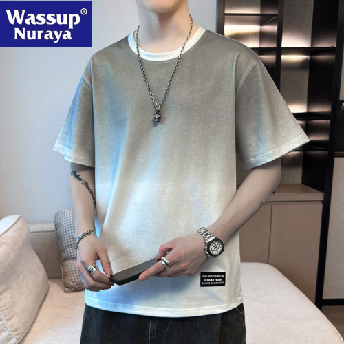WASSUP NURAYA2024新款夏潮牌學生短袖T恤上衣漸變五分袖半袖體恤