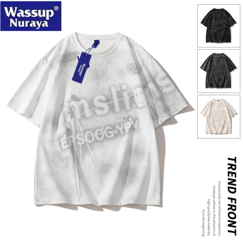 WASSUP Nuraya潮牌青年t恤男夏季2025新款寬松加肥加大碼短袖上衣