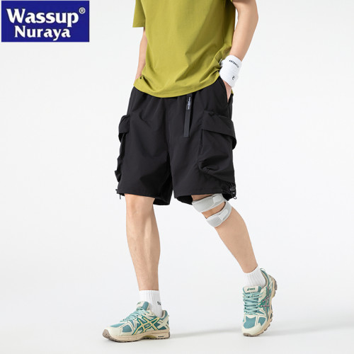 WASSUP NURAYA2025戶外工裝口袋寬松休閒透氣速乾青年五分中褲男