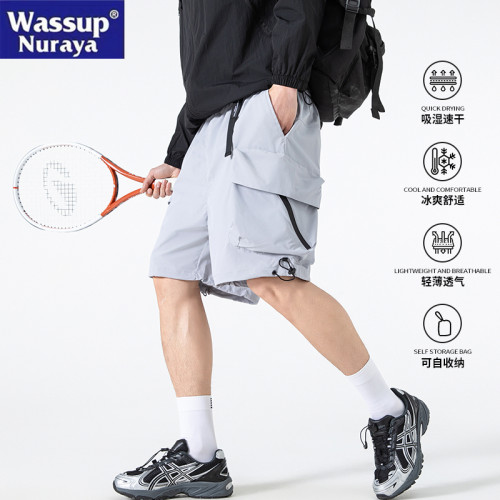 WASSUP NURAYA2025戶外工裝口袋寬松休閒透氣速乾青年五分中褲男