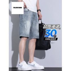 夏天牛仔短褲男士夏季薄款馬褲中褲男褲休閒五分褲子