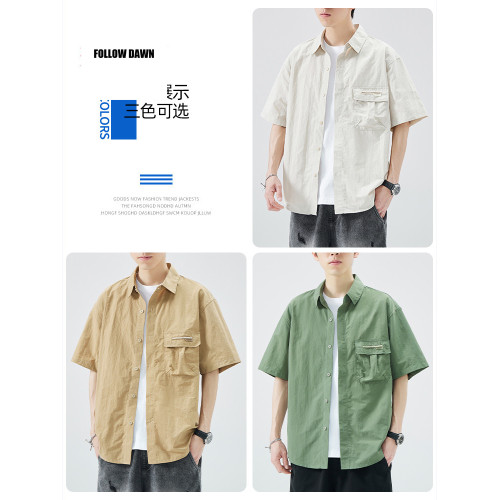 冰絲短袖襯衫男夏季新款潮流牌痞帥小衆設計高級感襯衣男