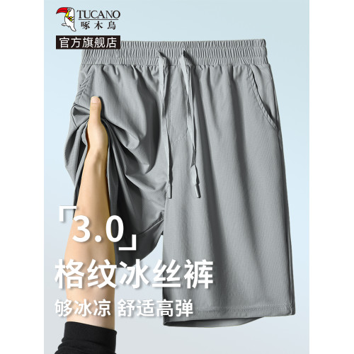啄木鳥爸爸男士短褲夏外穿大碼冰絲防曬休閒褲男款高彈五分褲子Y
