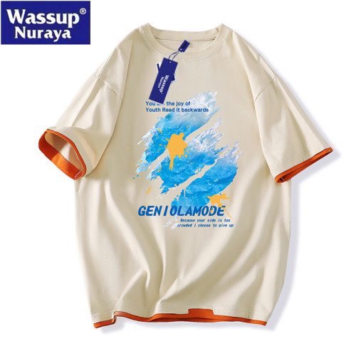 WASSUP Nuraya潮牌純棉短袖男t恤夏季寬松半袖青少年設計感體恤衫
