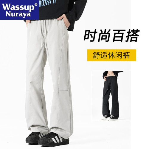 WASSUP NURAYA休閒褲男夏2025薄款慵懶濶腿運動衛褲美式直筒長褲