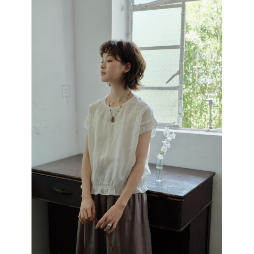 說與山聽「三重奏」100%苧麻圓領襯衫/拼接對絲/日系小衫女夏6897