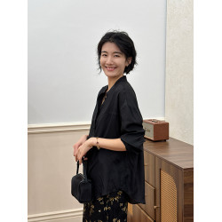 周浪清黑色桑蠶絲薄款襯衫2025新款女秋裝寬松真絲高級感長袖襯衣