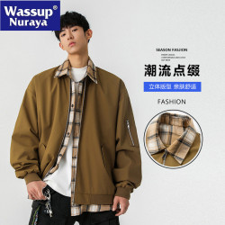 WASSUP NURAYA假兩件夾克男2025春痞帥拼接寬松翻領襯衫休閒外套