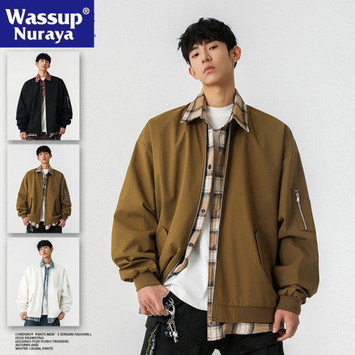 WASSUP NURAYA假兩件夾克男2025春痞帥拼接寬松翻領襯衫休閒外套