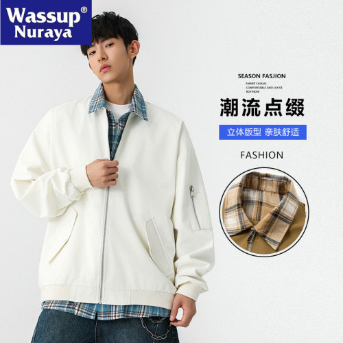 WASSUP NURAYA假兩件夾克男2025春痞帥拼接寬松翻領襯衫休閒外套