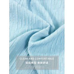 藍色肌理感條紋襯衫女短袖西裝領上衣2025夏季新款學生古巴領襯衣