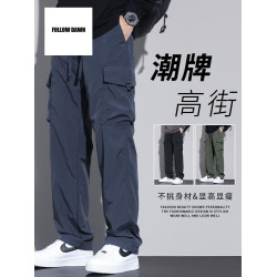 工裝褲男士春秋新款寬松直筒濶腿高街潮牌運動繖兵沖鋒褲