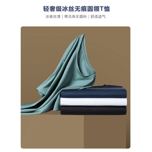 啄木鳥冰絲短袖t恤男夏季薄款2025寬松彈力速乾圓領運動休閒體恤K